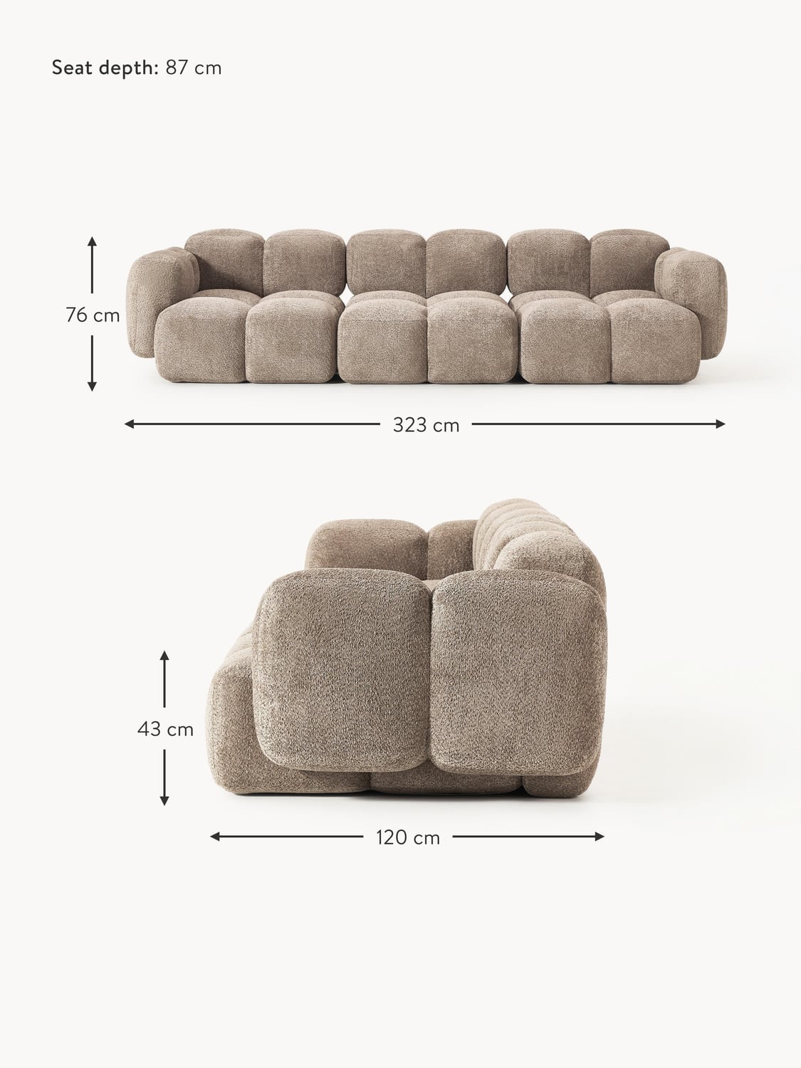 Valbrona Modular Teddy-Bouclé Sofa (4-seater)