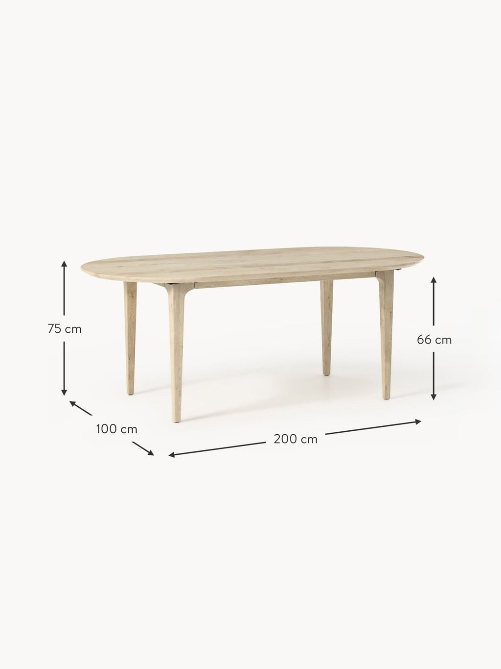 Mozzate Oval Oak Wood Dining Table, 200 x 100 cm