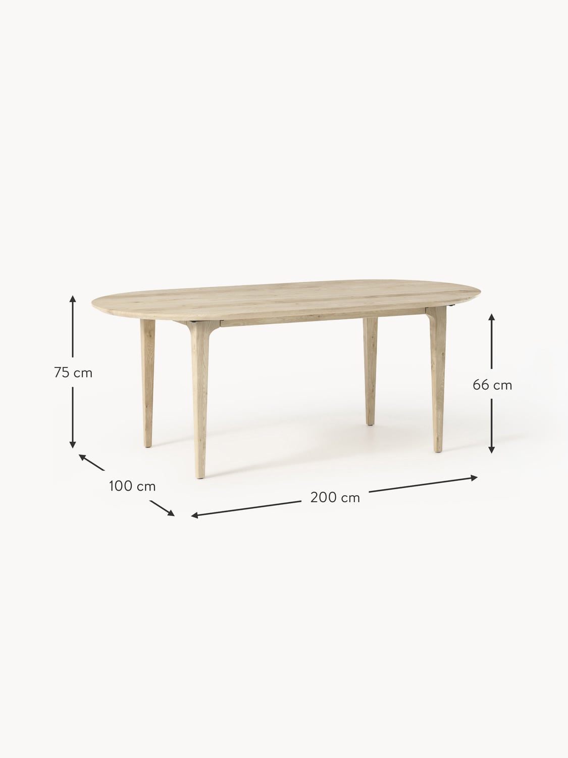 Mozzate Oval Oak Wood Dining Table, 200 x 100 cm