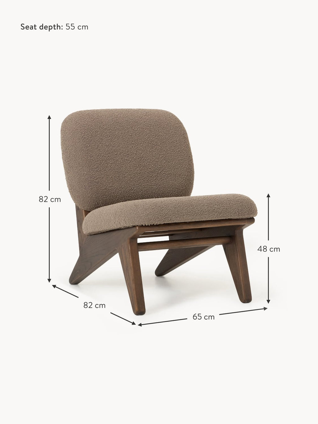 Brienno Ash Wood Lounge Chair with Bouclé Upholstery