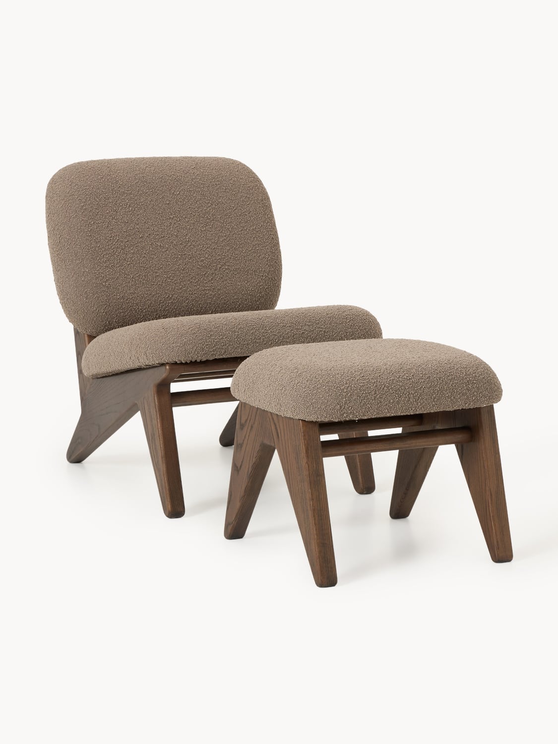 Brienno Ash Wood Lounge Chair with Bouclé Upholstery