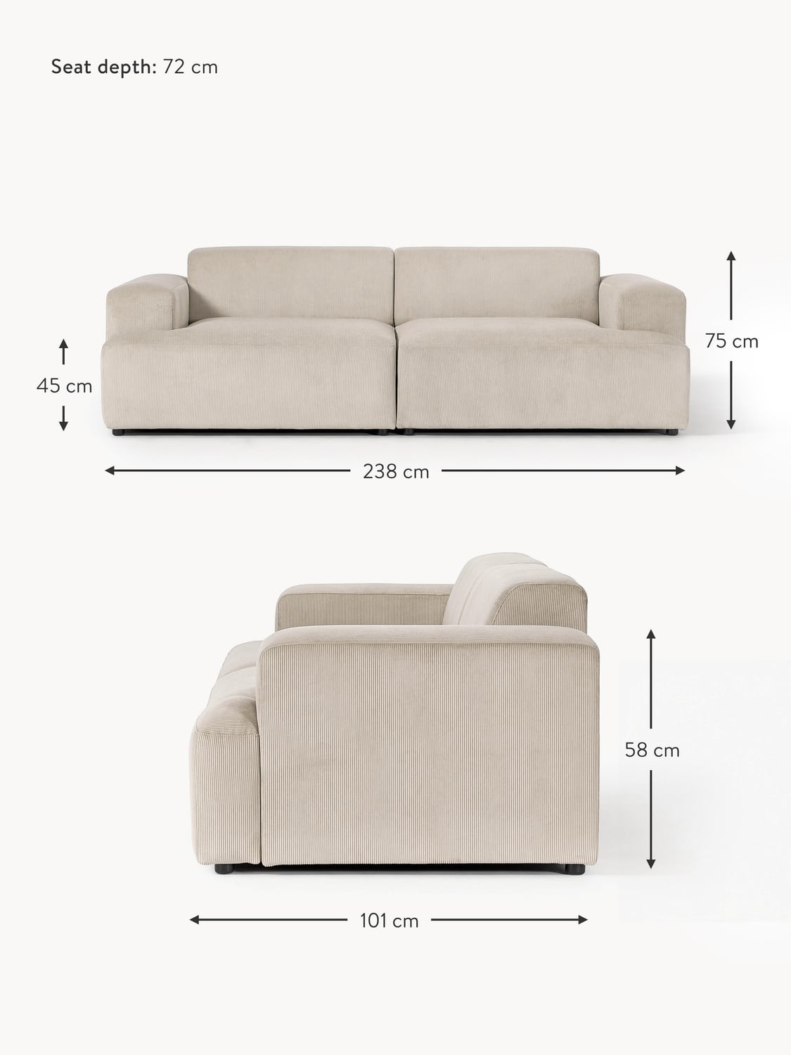 Gravedona Corduroy Sofa (3-seater)