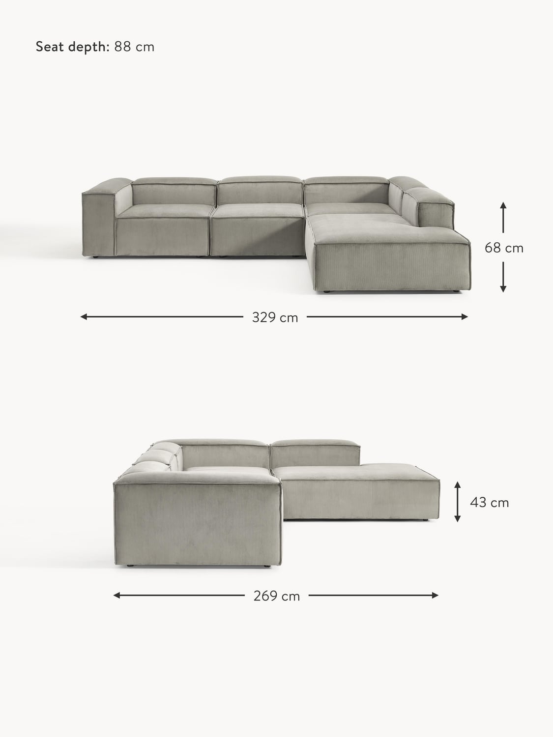 Tavordo Corduroy Modular Corner Sofa (4-seater)