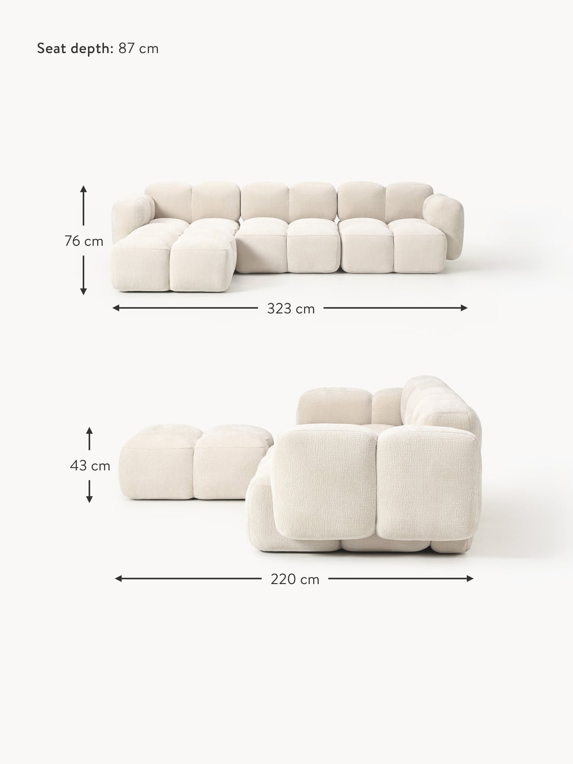 Valbrona Modular Sofa (4-seater) with Ottoman (left/right)