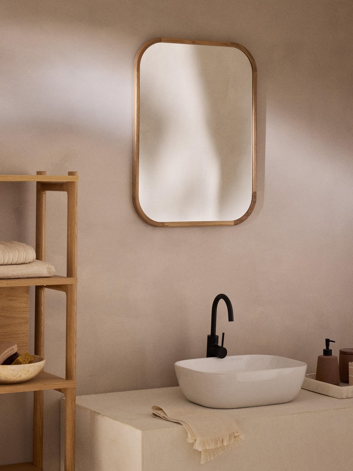 Rovellasca Wall Mirror with Oak Wood Frame