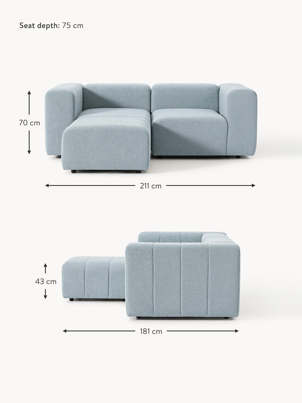 Cermenate Bouclé Modular Sofa (2-seater) with Ottoman (left/right)