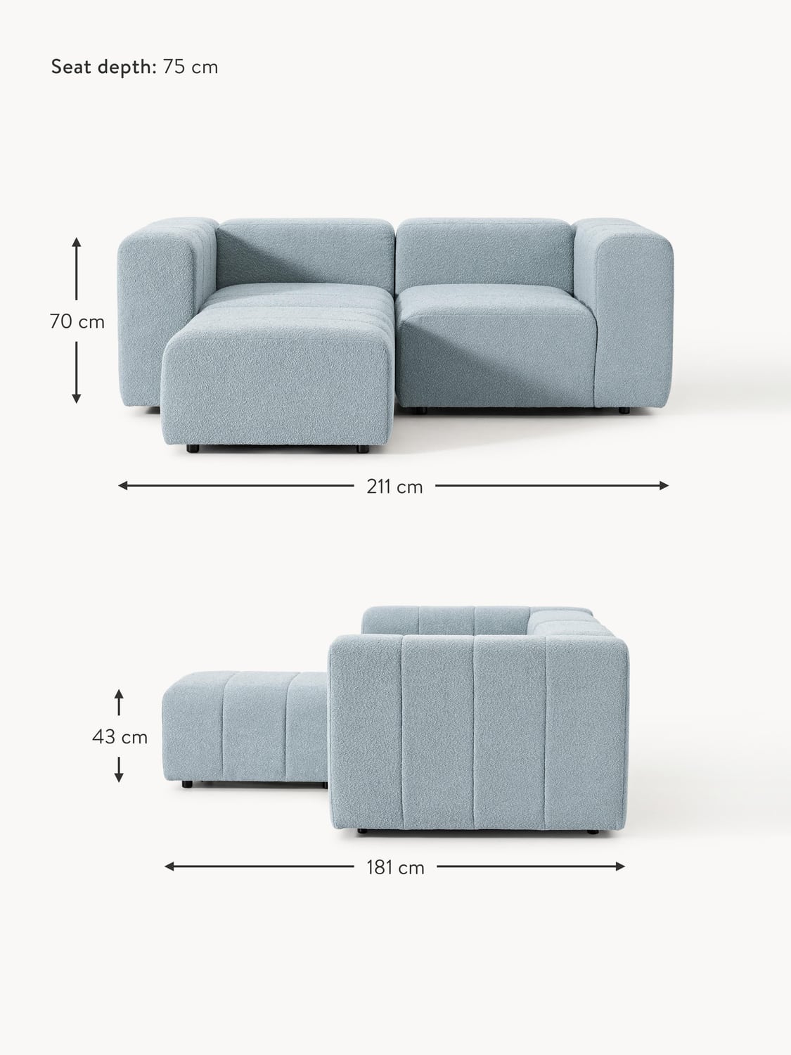 Cermenate Bouclé Modular Sofa (2-seater) with Ottoman (left/right)