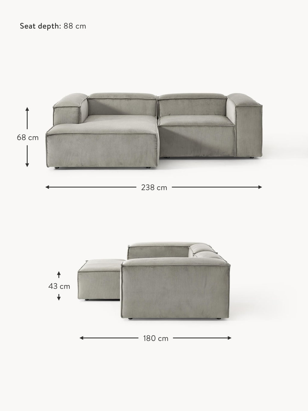 Tavordo Corduroy Modular Corner Sofa (3-seater)