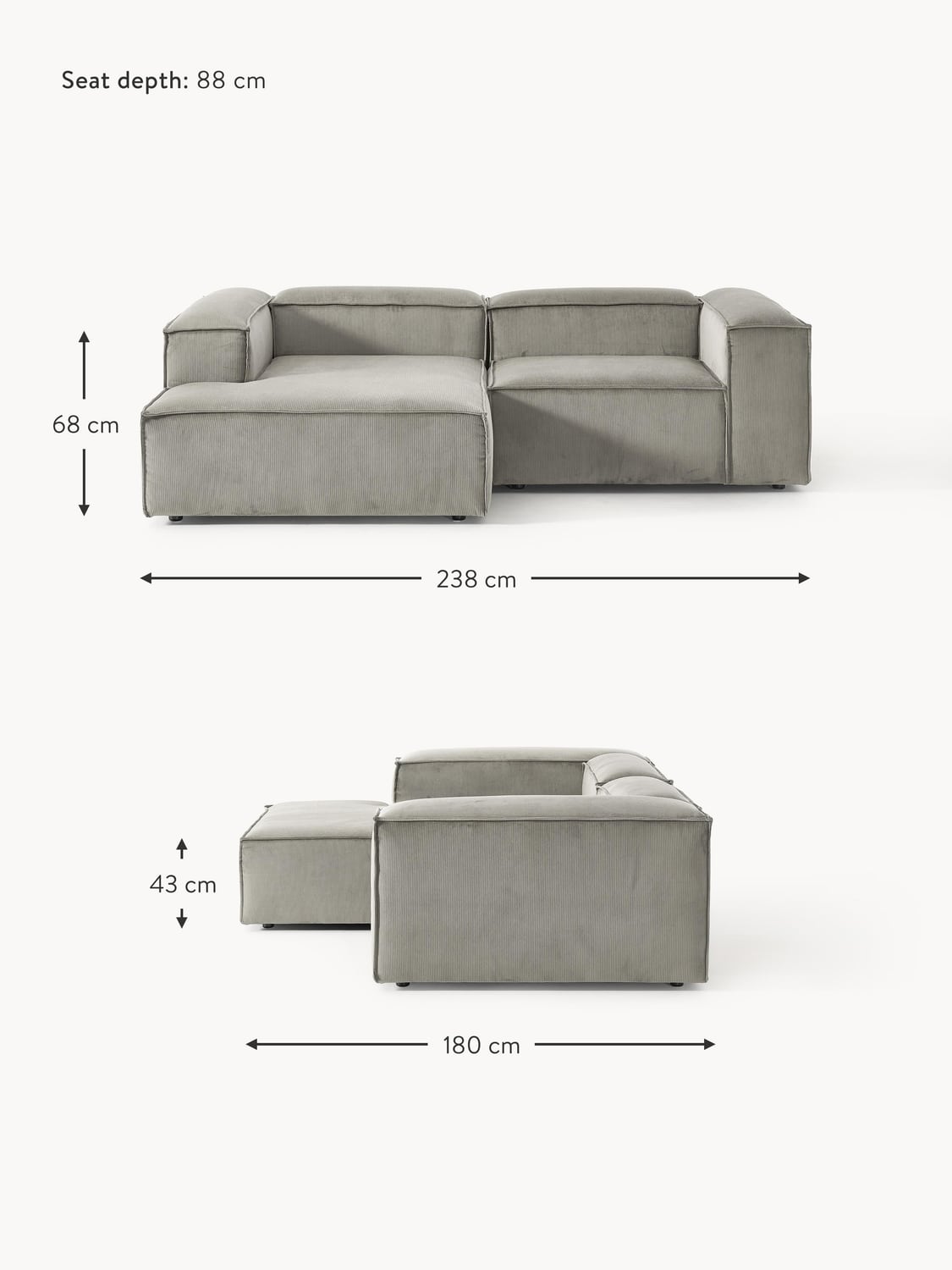 Tavordo Corduroy Modular Corner Sofa (3-seater)