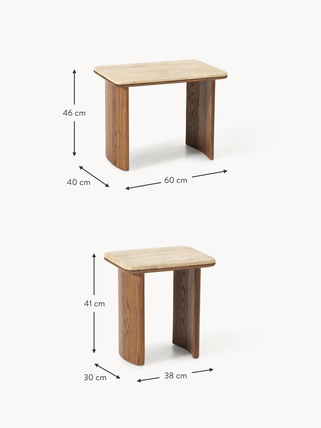 Rivolta Oak Wood Side Tables with Travertine Top (set of 2)