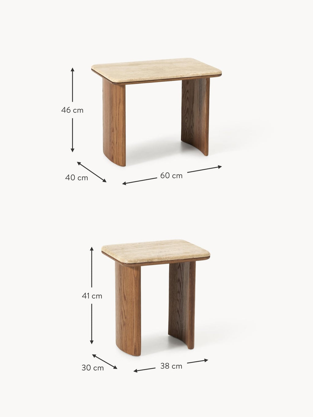 Rivolta Oak Wood Side Tables with Travertine Top (set of 2)