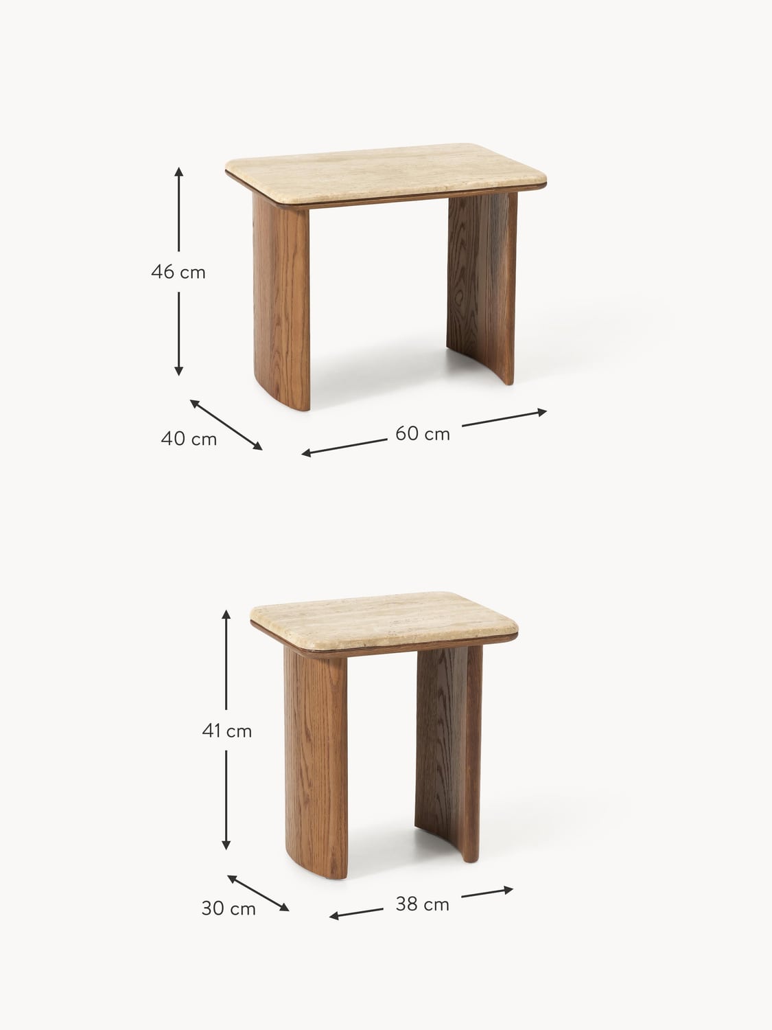 Rivolta Oak Wood Side Tables with Travertine Top (set of 2)