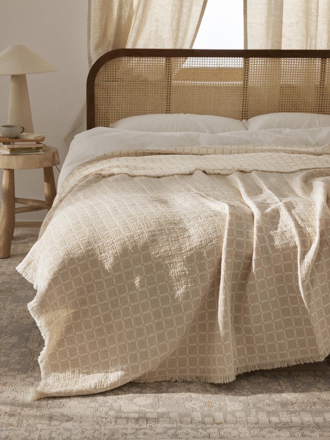Vertemate Washed Muslin Bedspread with Fringes