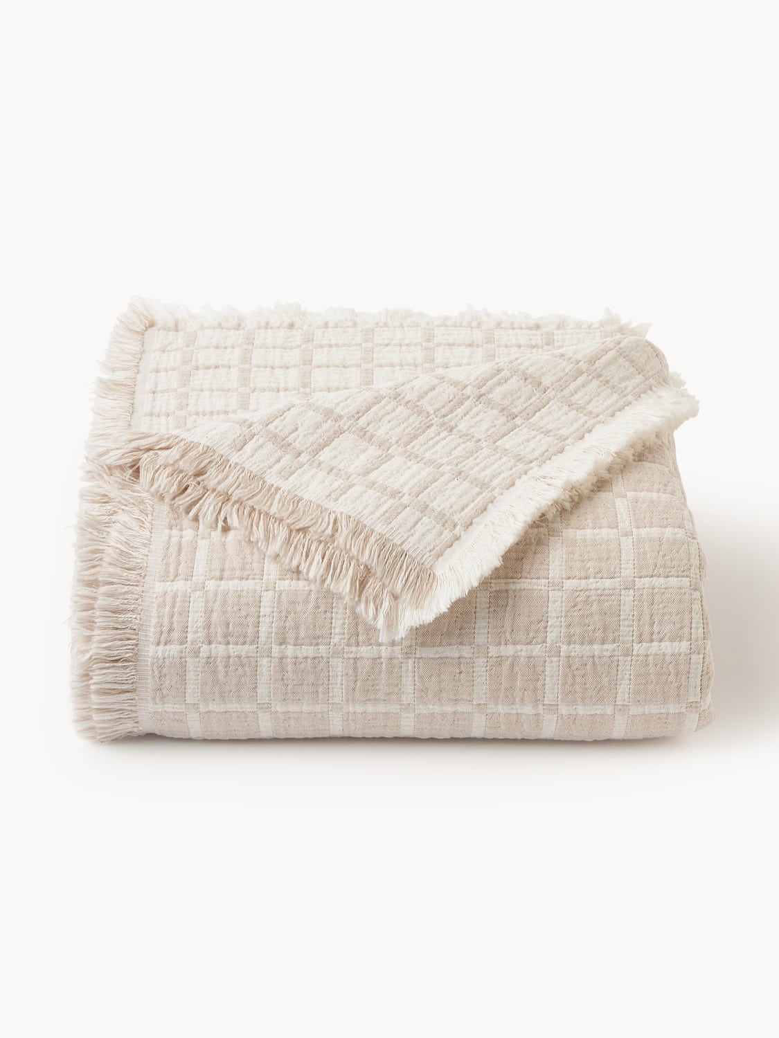Vertemate Washed Muslin Bedspread with Fringes