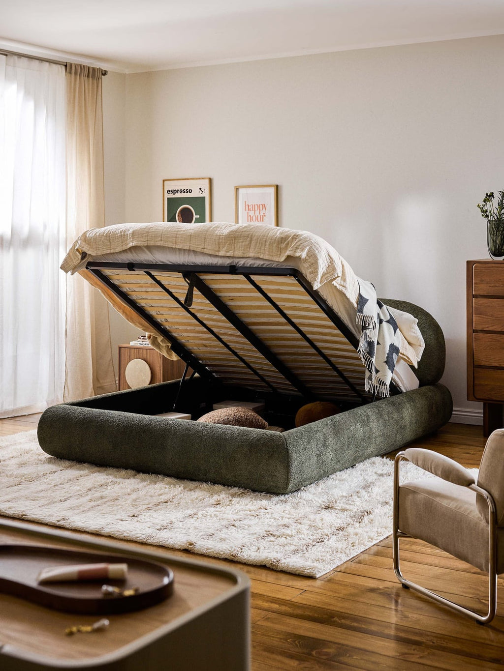 Corvara Upholstered Teddy Bouclé Bed with Storage