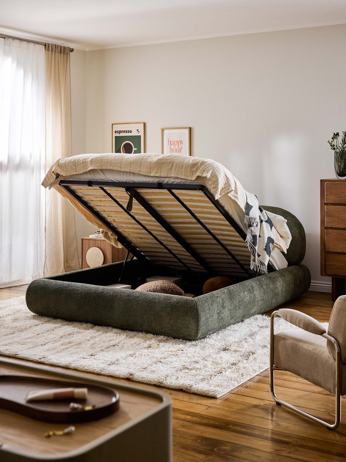 Corvara Upholstered Teddy Bouclé Bed with Storage