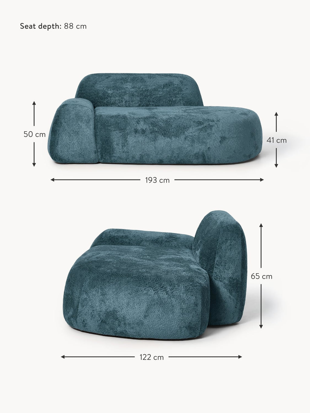 Bellara Teddy Bouclé Sofa (2-seater) with Chaise End