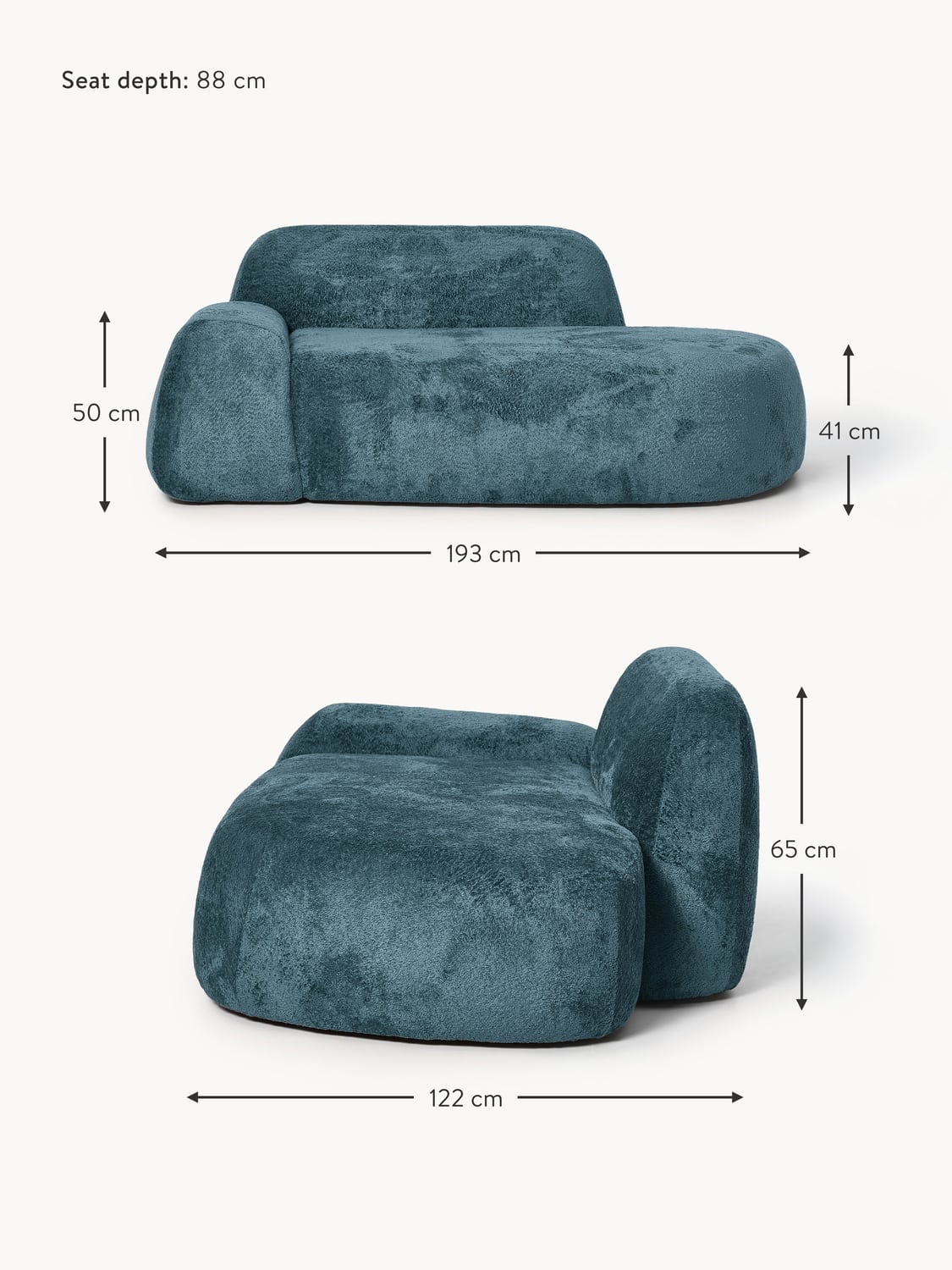 Bellara Teddy Bouclé Sofa (2-seater) with Chaise End
