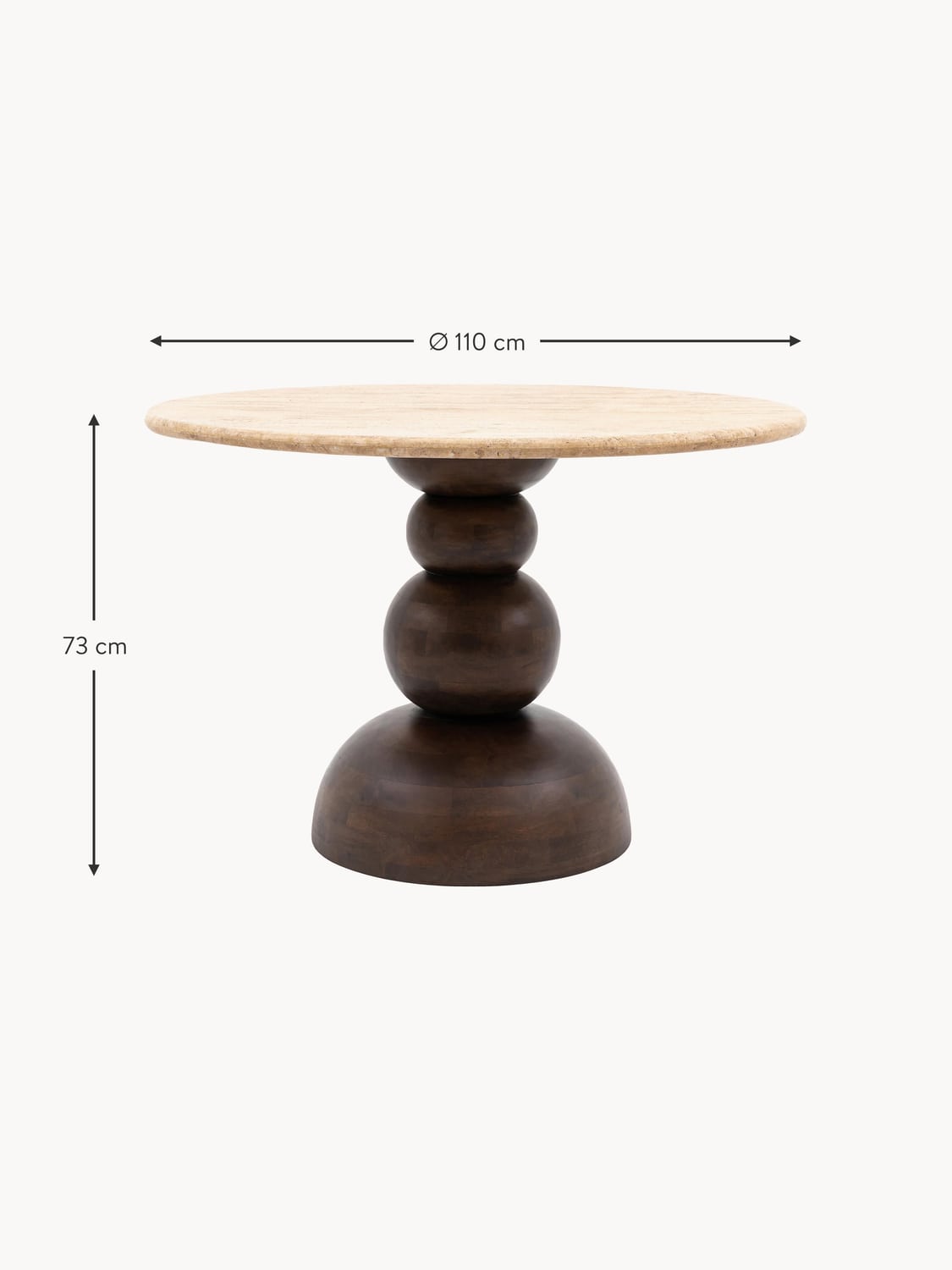 Delebio Round Dining Table with Travertine Table Top, Ø 110 cm