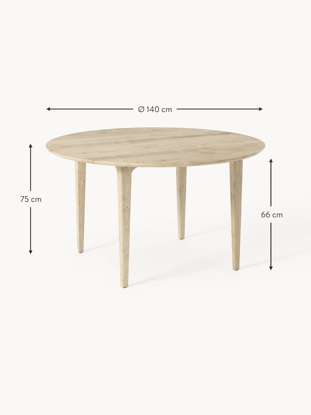 Mozzate Round Oak Wood Dining Table, various sizes