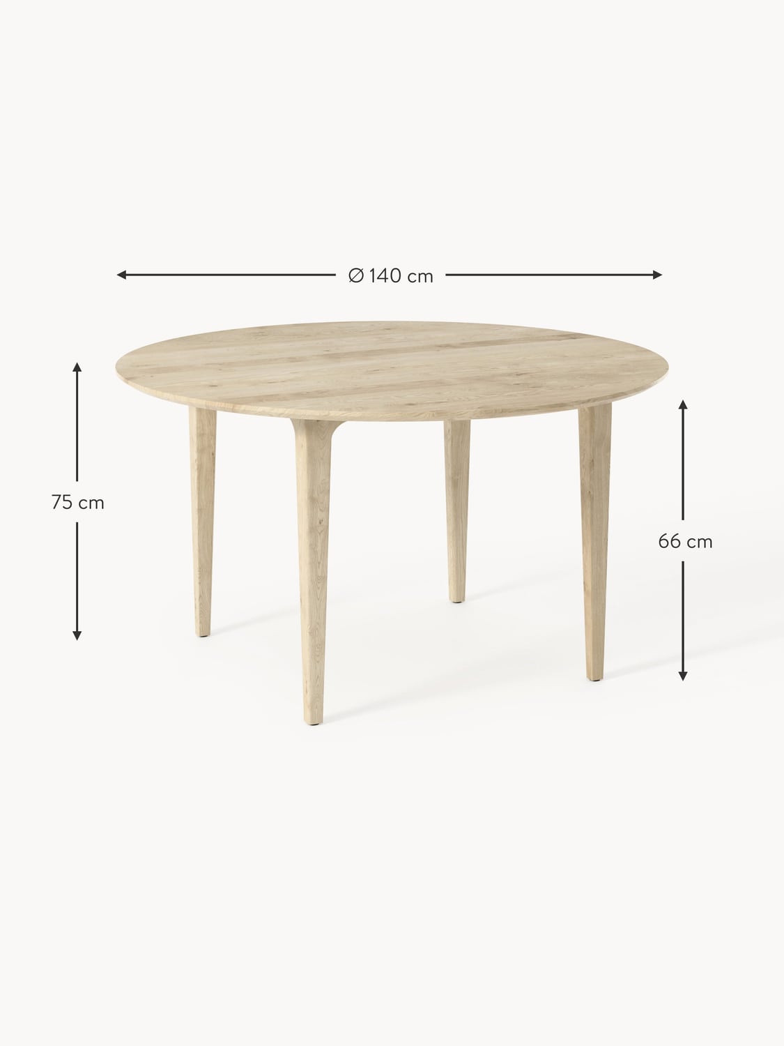 Mozzate Round Oak Wood Dining Table, various sizes