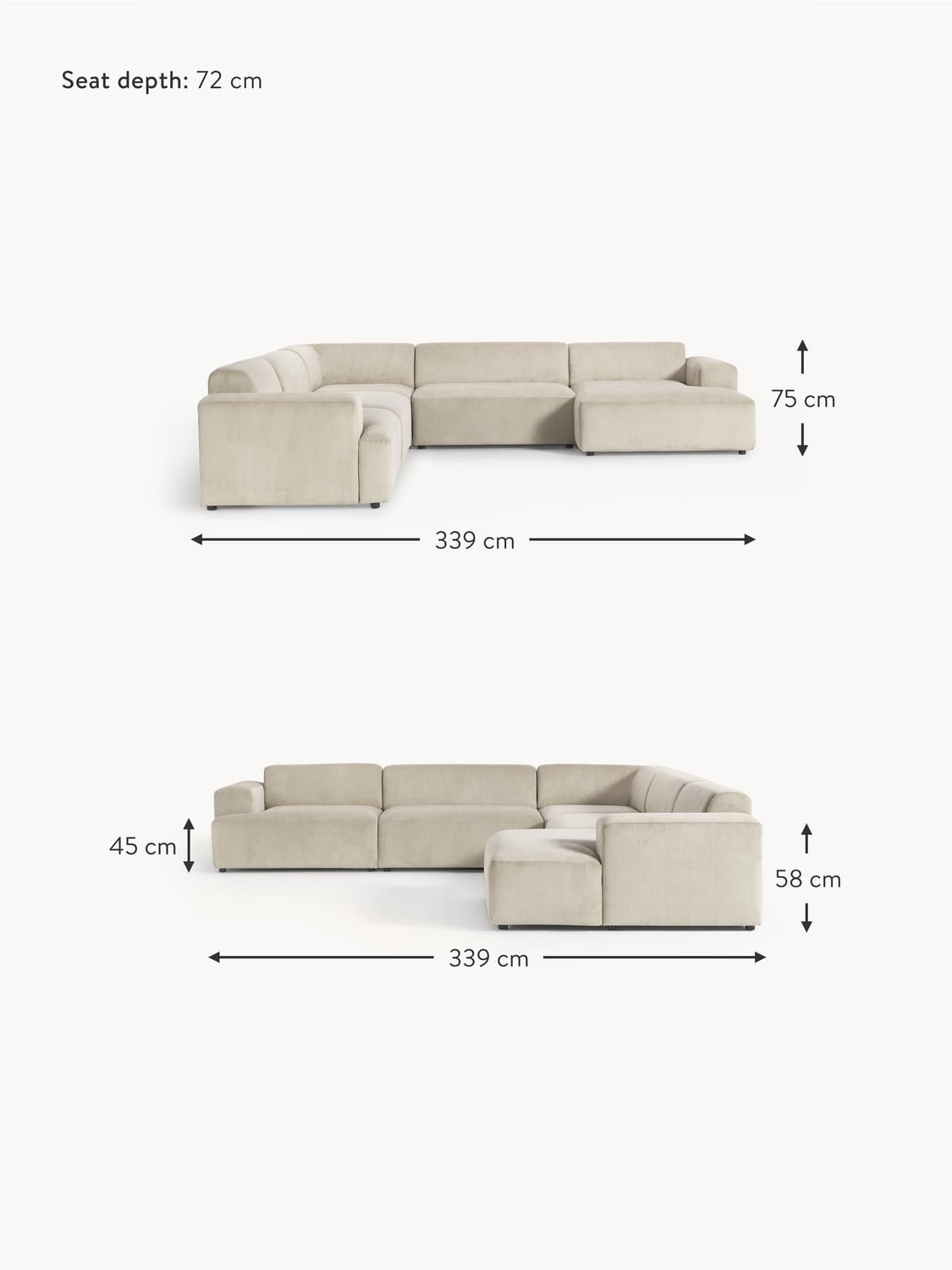 Gravedona XL Corduroy Corner Sofa