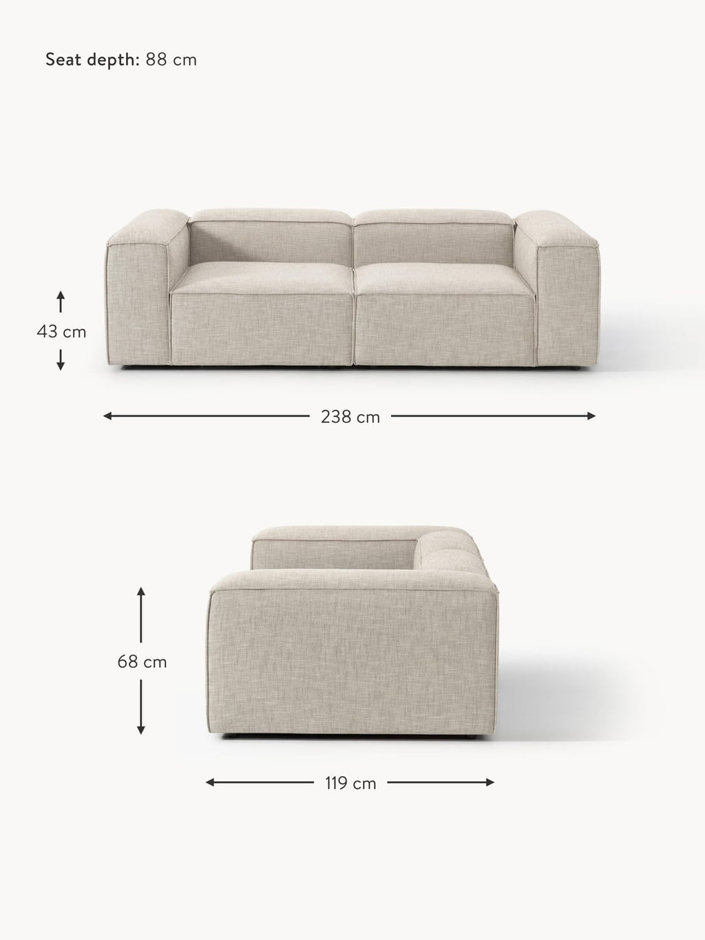 Tavordo Linen Blend Modular Sofa (3-seater)