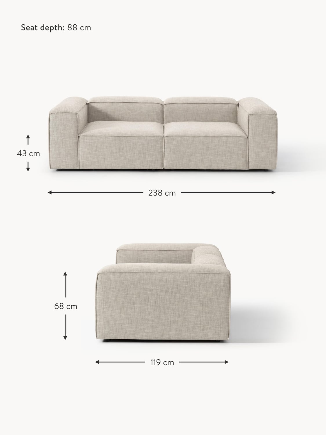 Tavordo Linen Blend Modular Sofa (3-seater)