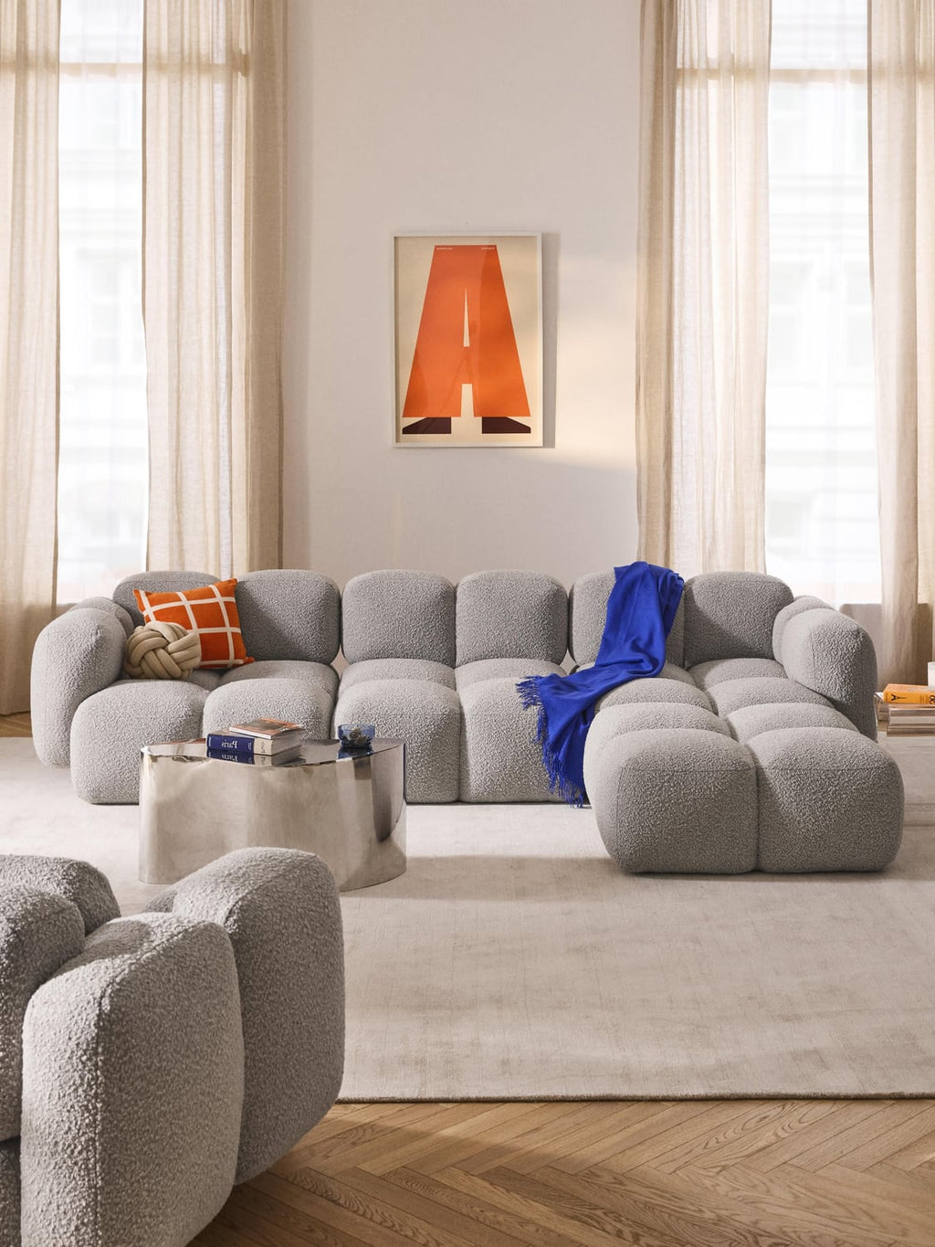 Valbrona Bouclé Modular Sofa (4-seater) with Ottoman (left/right)