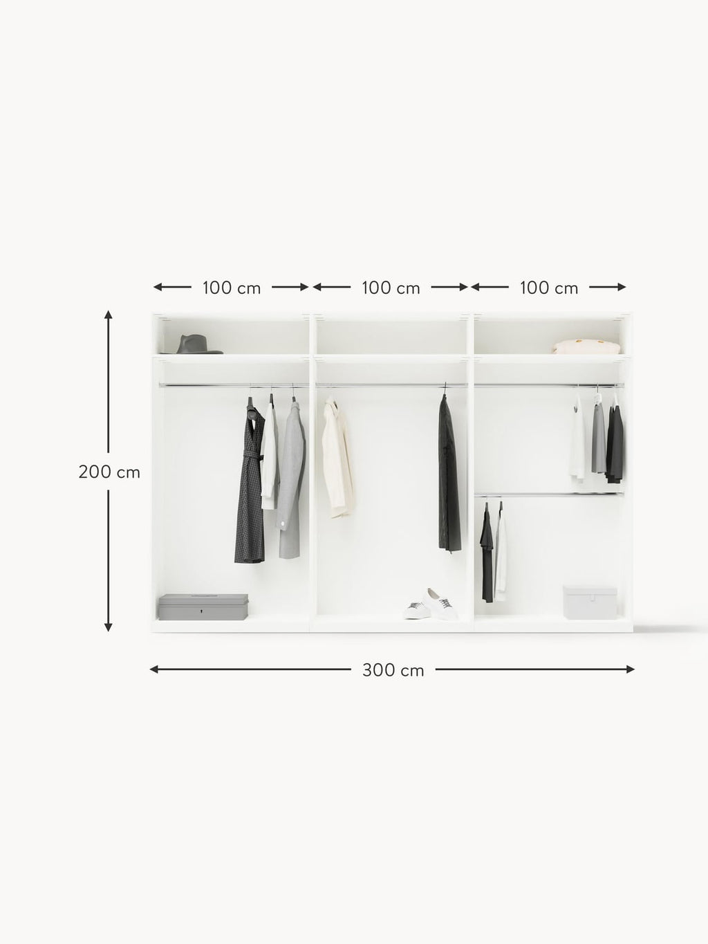 Tremosine Modular Hinged Door Wardrobe, 300 cm Wide — available in several sizes