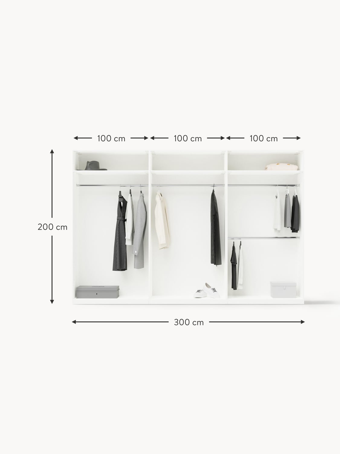 Tremosine Modular Hinged Door Wardrobe, 300 cm Wide — available in several sizes