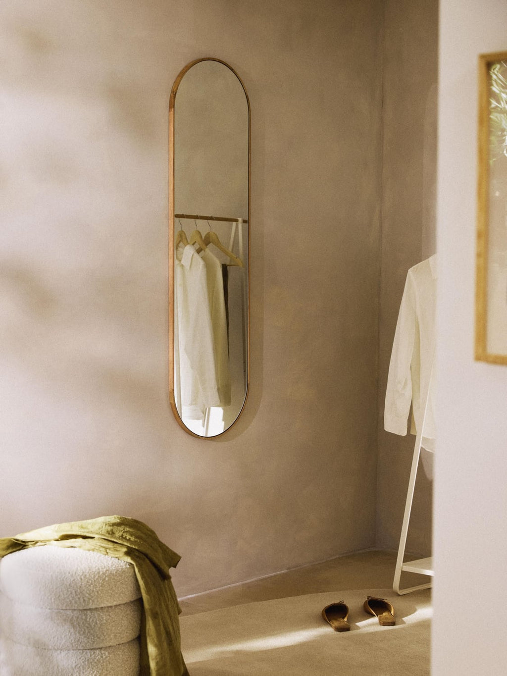 Orsenigo Oval Full-Length Wall Mirror with Oak Wood Frame