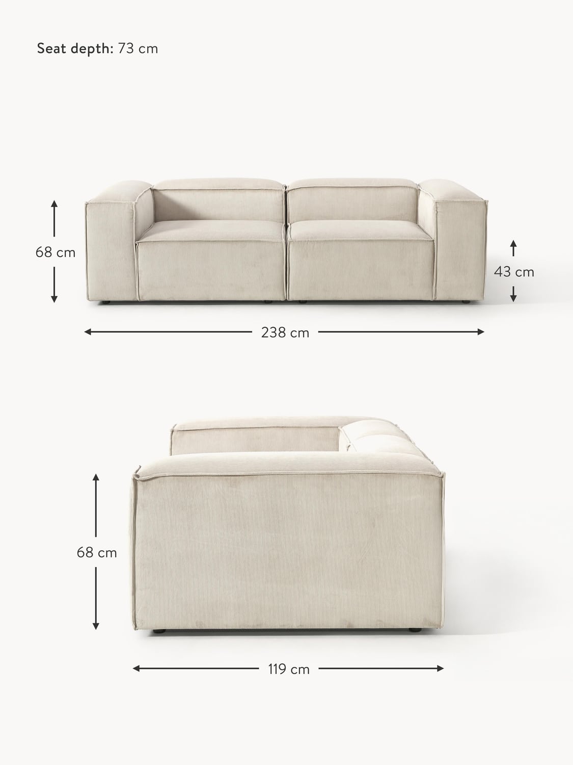 Tavordo Corduroy Modular Sofa (3-seater)