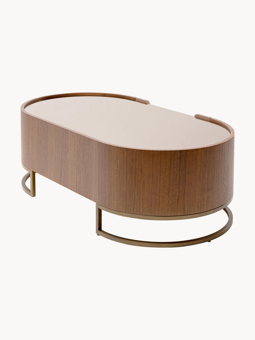 Lenno Oval Walnut Wood Coffee Table with Glass Top & Drawer