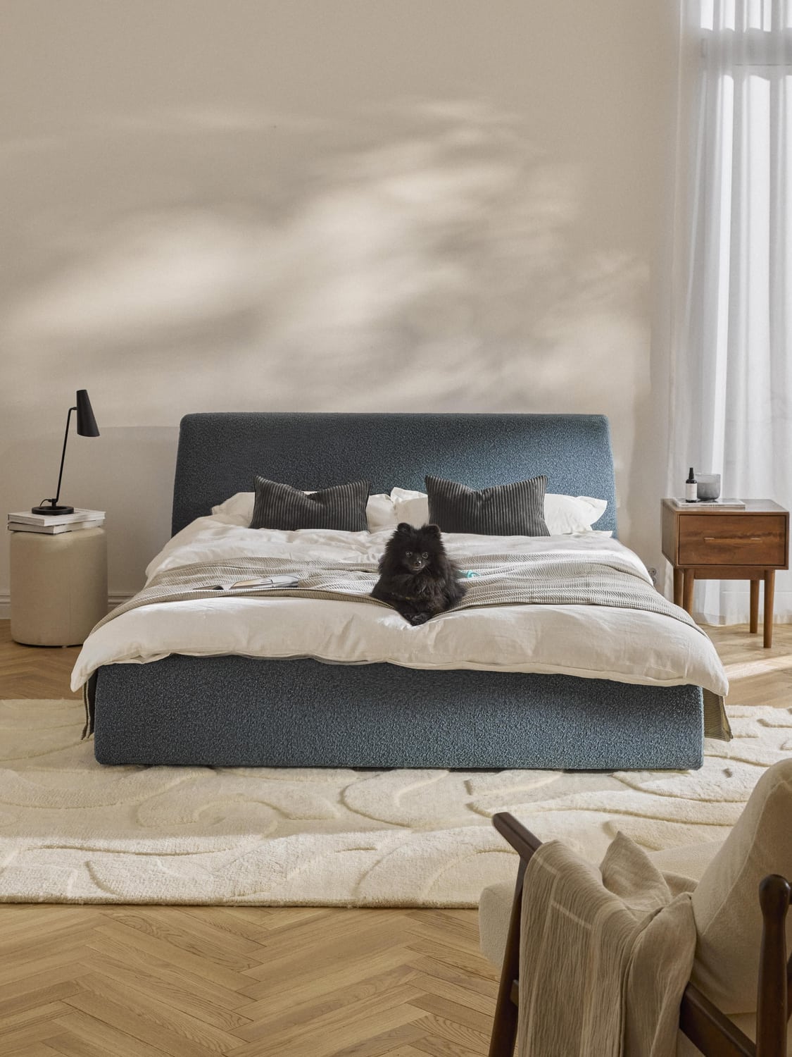 Rovello Upholstered Bouclé Bed with Storage Space