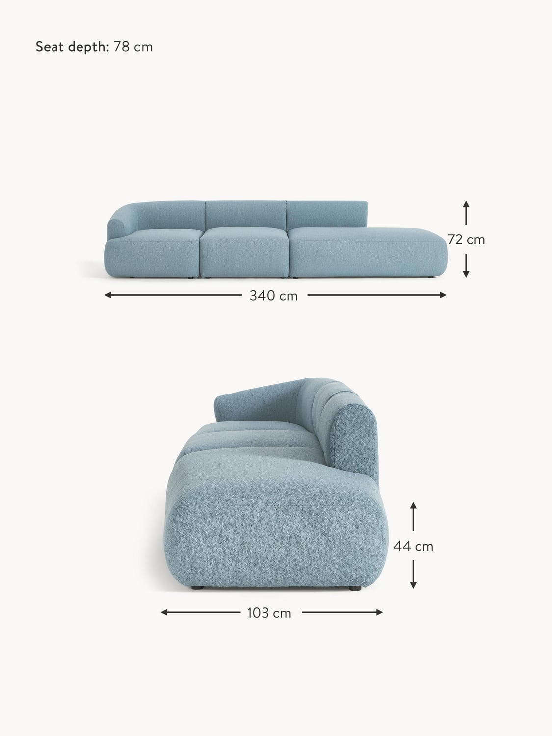 Lavena Modular Bouclé Chaise (4-seater)