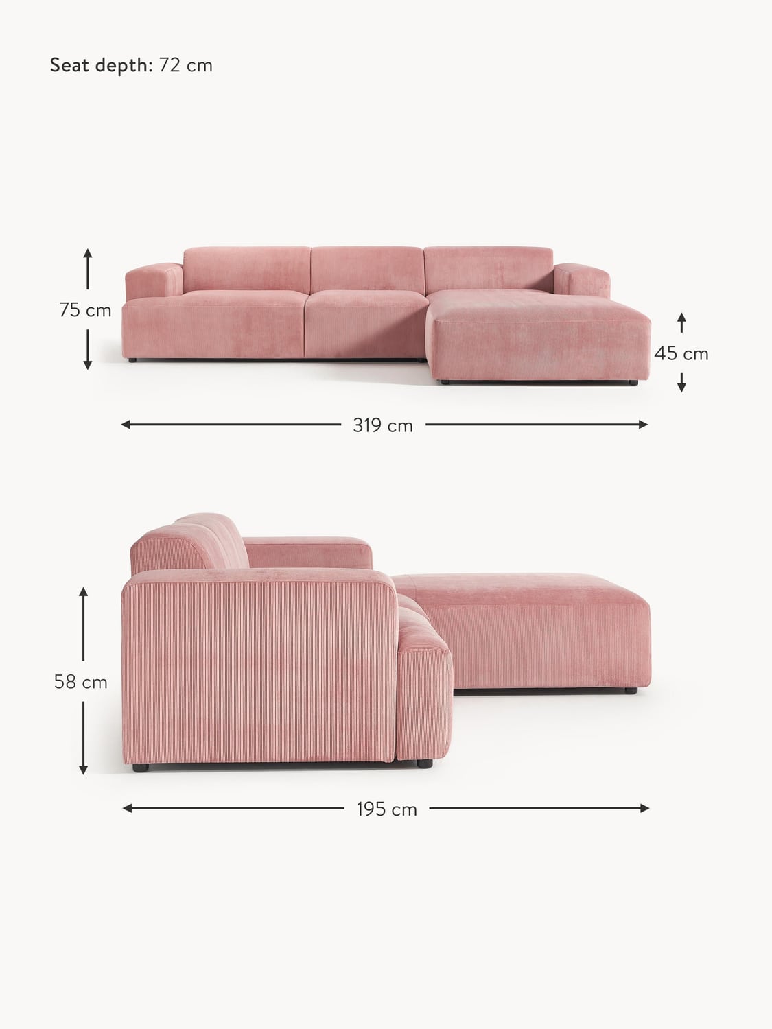 Gravedona Corduroy Corner Sofa (4-seater)
