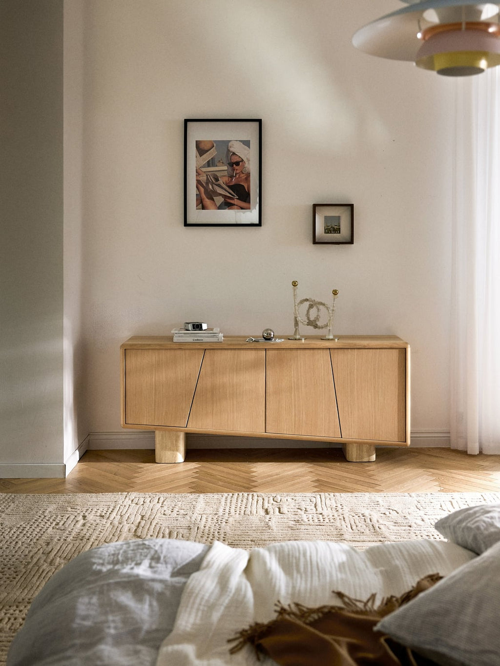 Mezzegra Wooden Sideboard with Travertine Legs