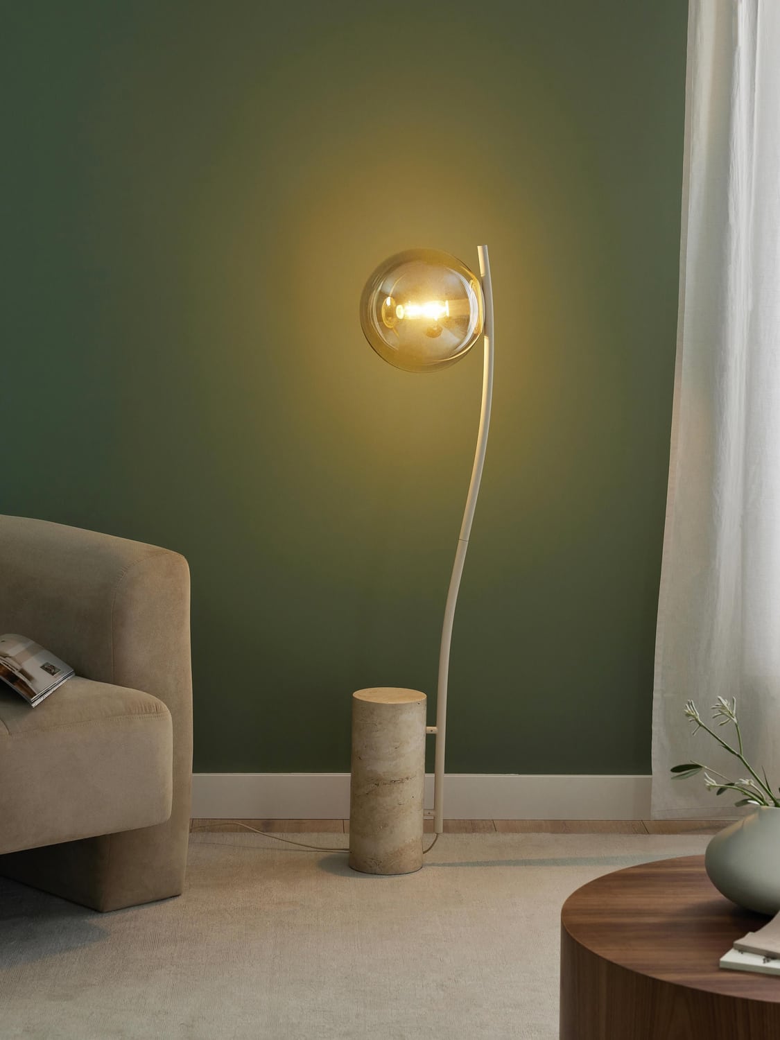 Fossano Small Floor Lamp with Travertine Base