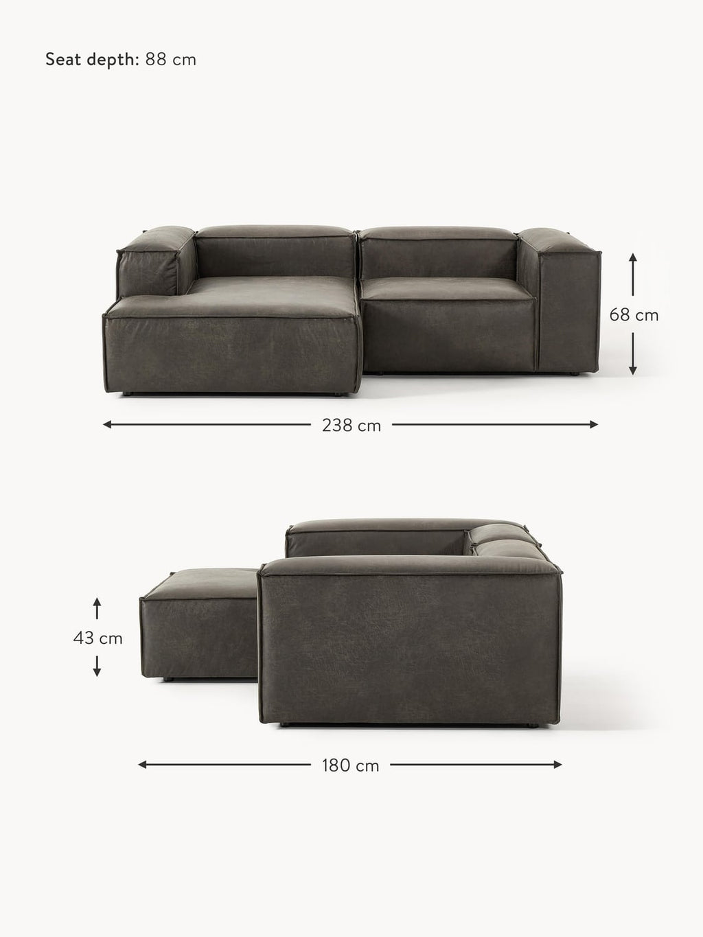 Tavordo Modular Leather Corner Sofa (2-seater)