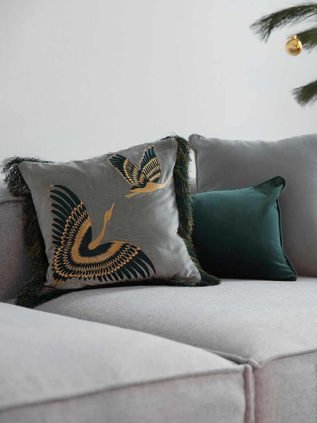 Brienno Embroidered Velvet Cushion Cover with Fringes