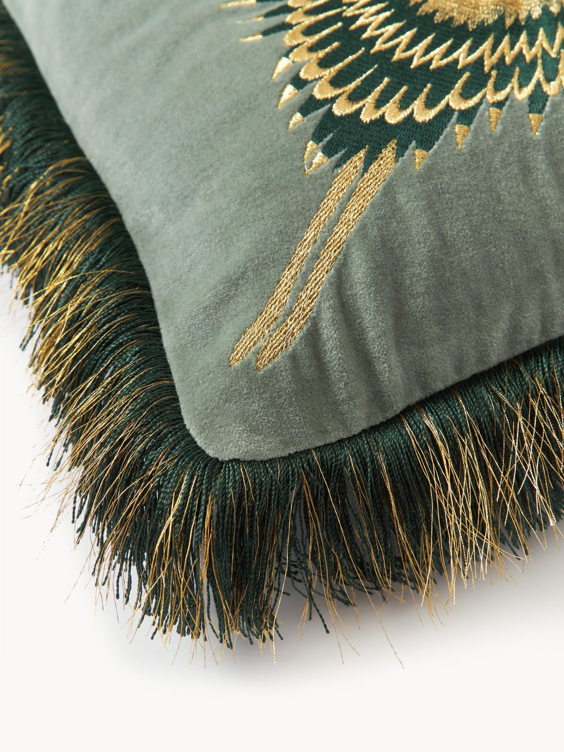 Brienno Embroidered Velvet Cushion Cover with Fringes