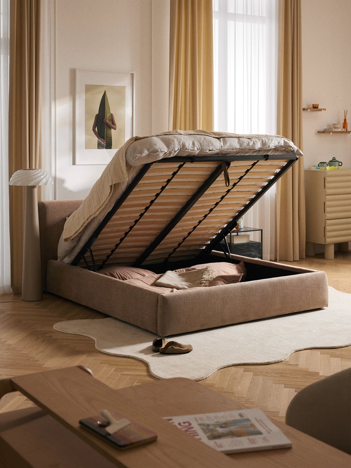 Rovello Upholstered Bed with Storage