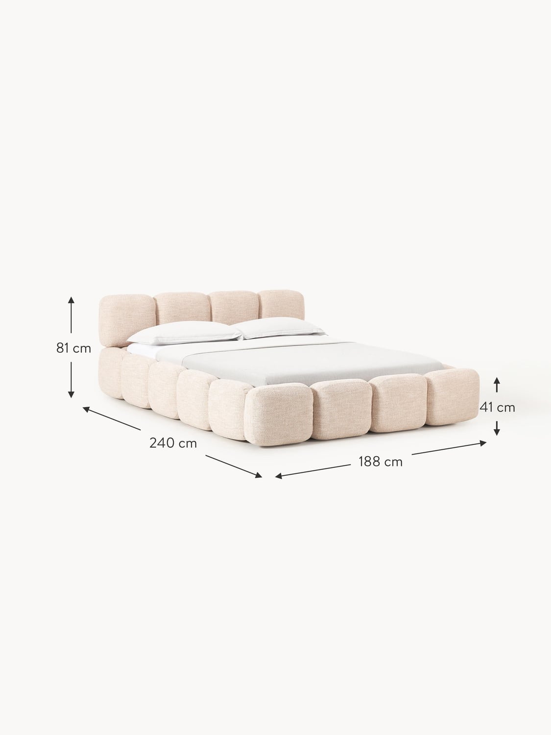 Valbrona Upholstered Bouclé Bed with Storage Space