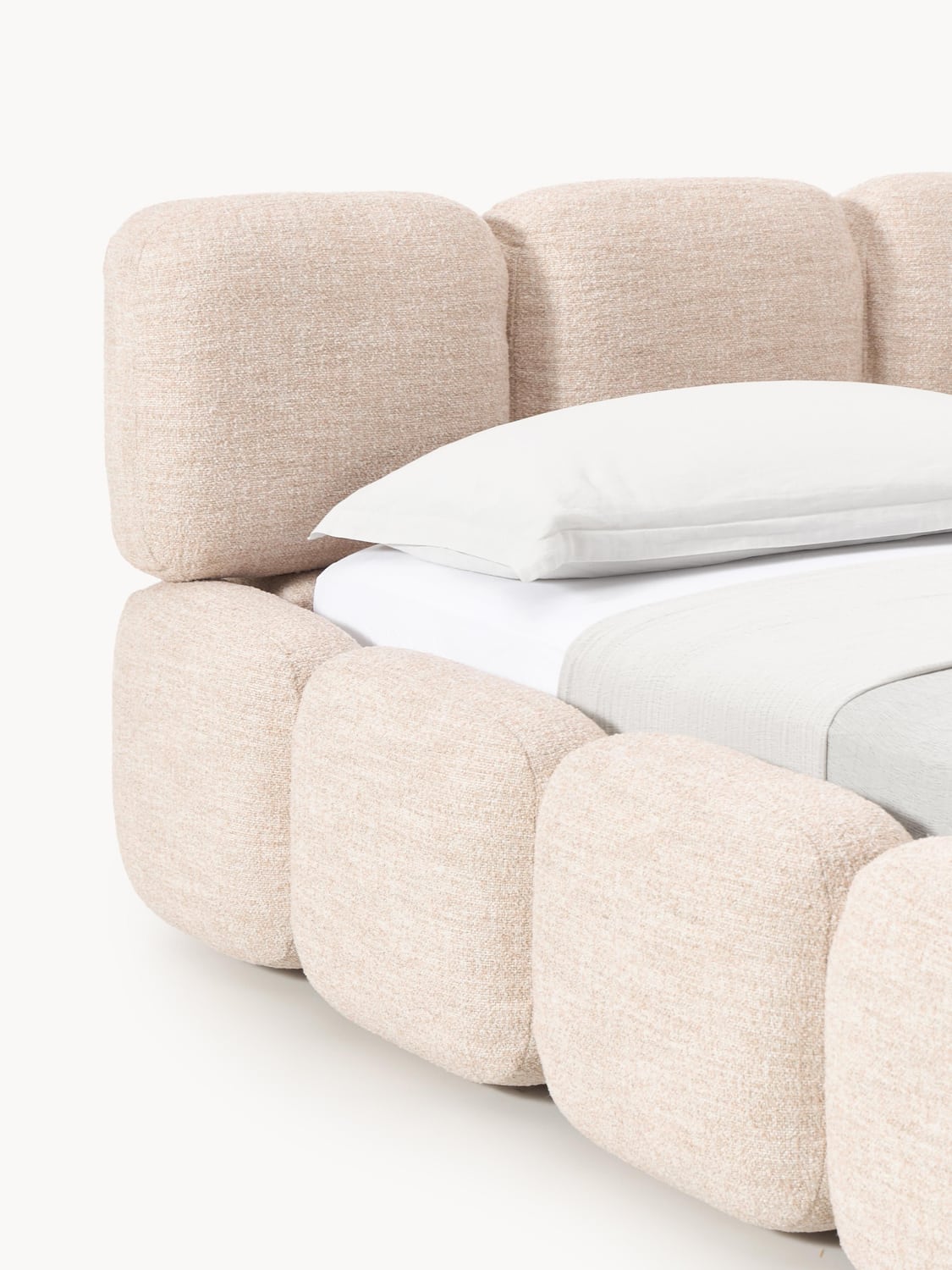 Valbrona Upholstered Bouclé Bed with Storage Space