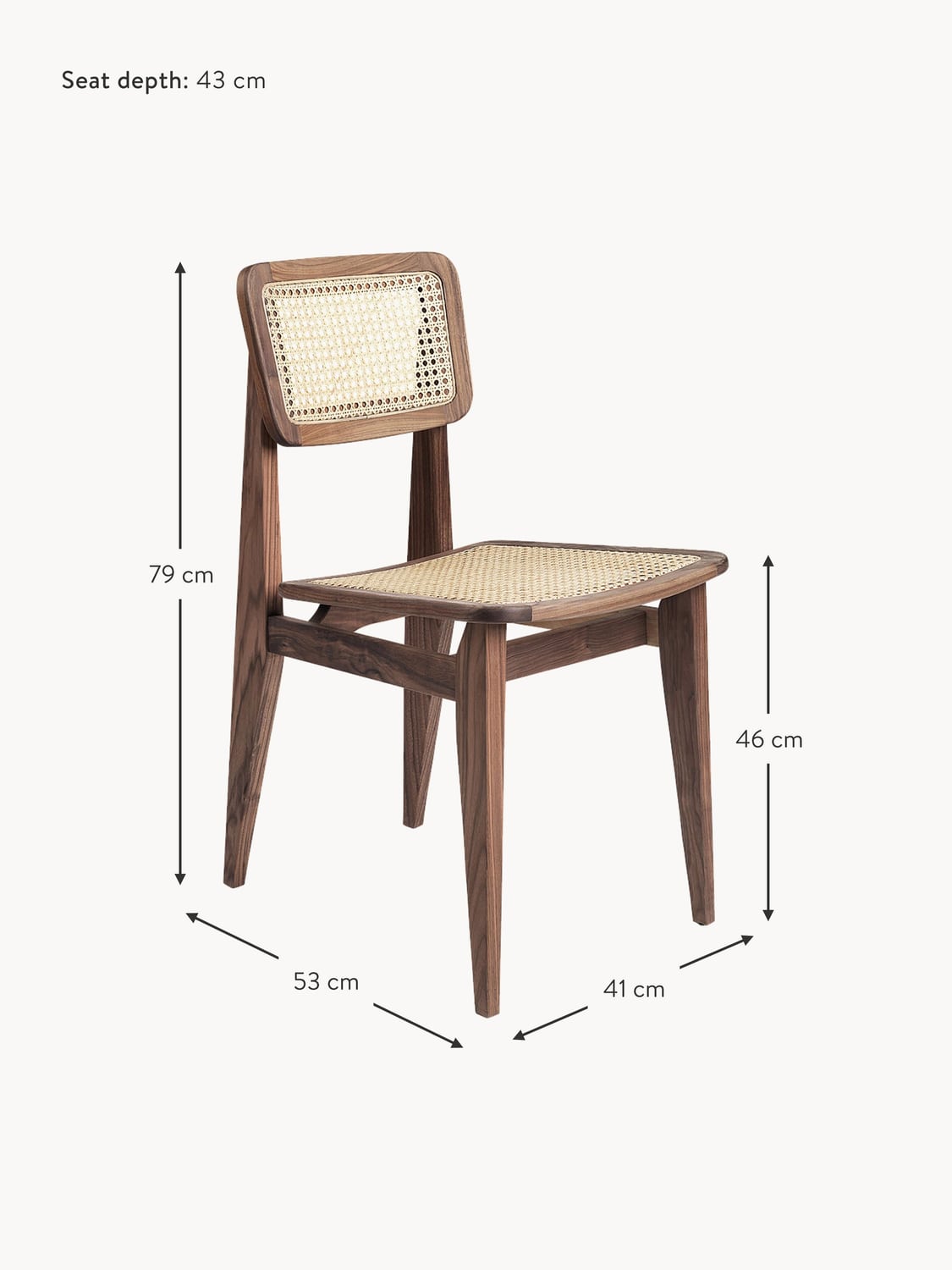 Vighizzolo C-Chair Walnut Wood Dining Chair with Viennese Wickerwork