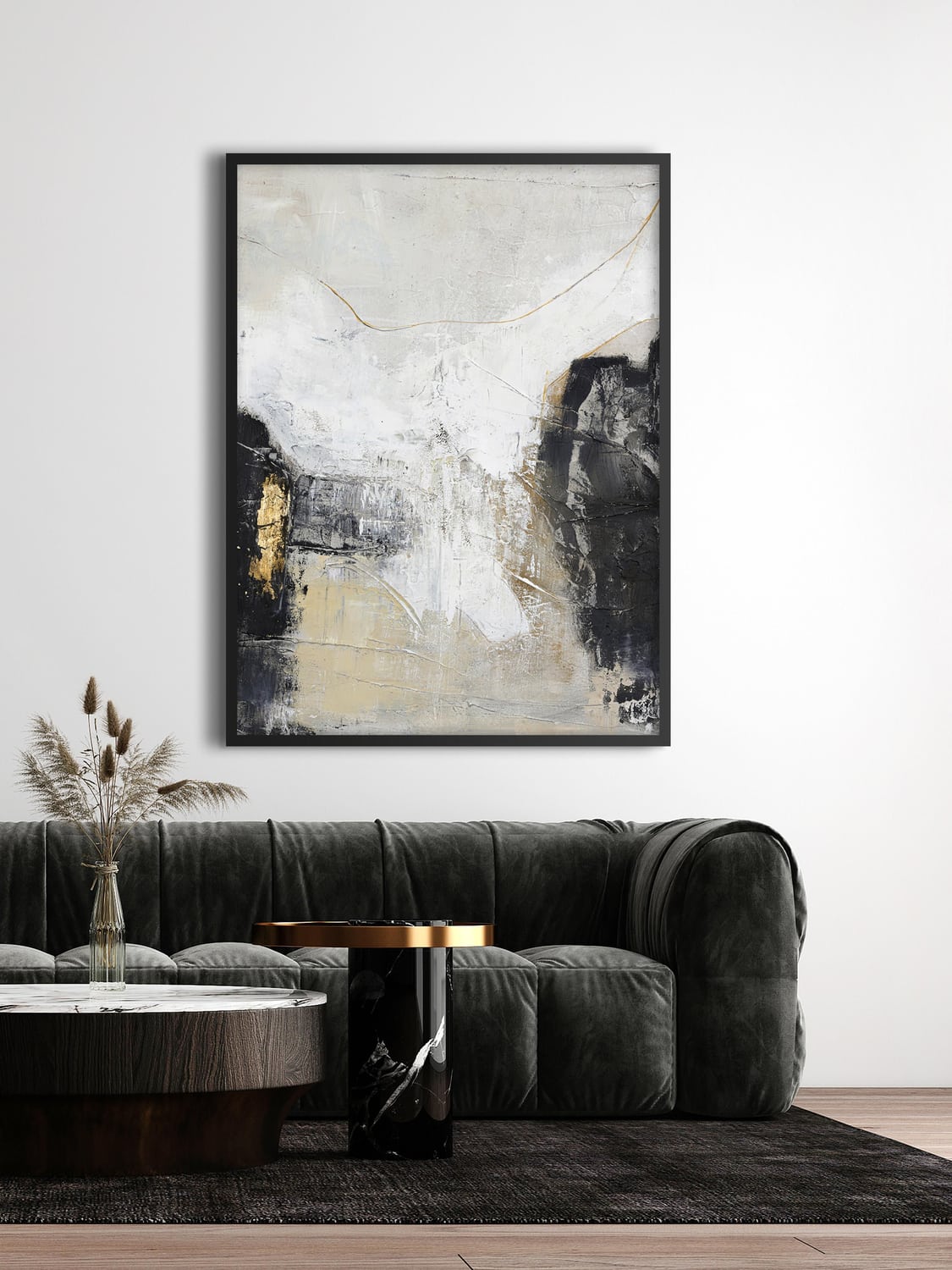 Erba Hand-Painted Canvas Art White