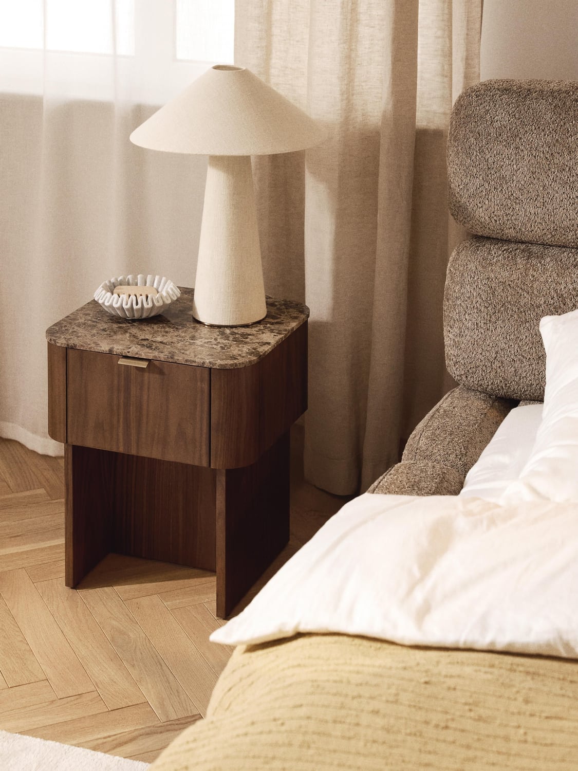 Cagno Wooden Bedside Table with Marble Top