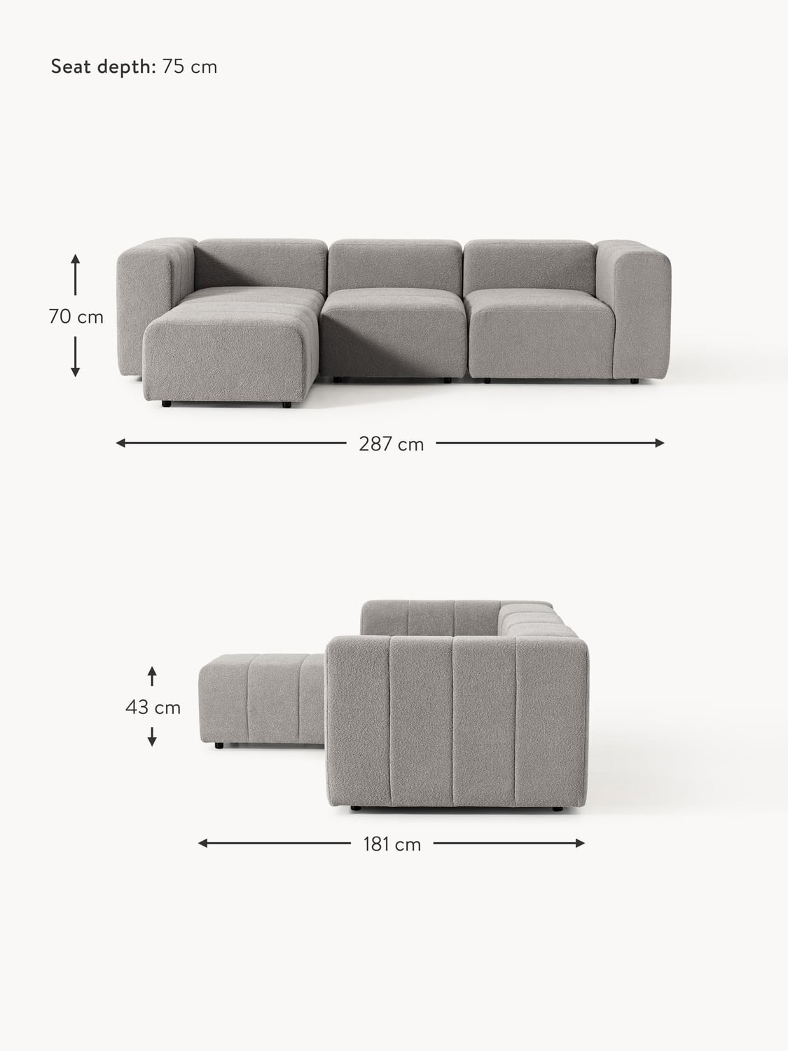 Cermenate Bouclé Modular Sofa (4-seater) with Ottoman (left/right)