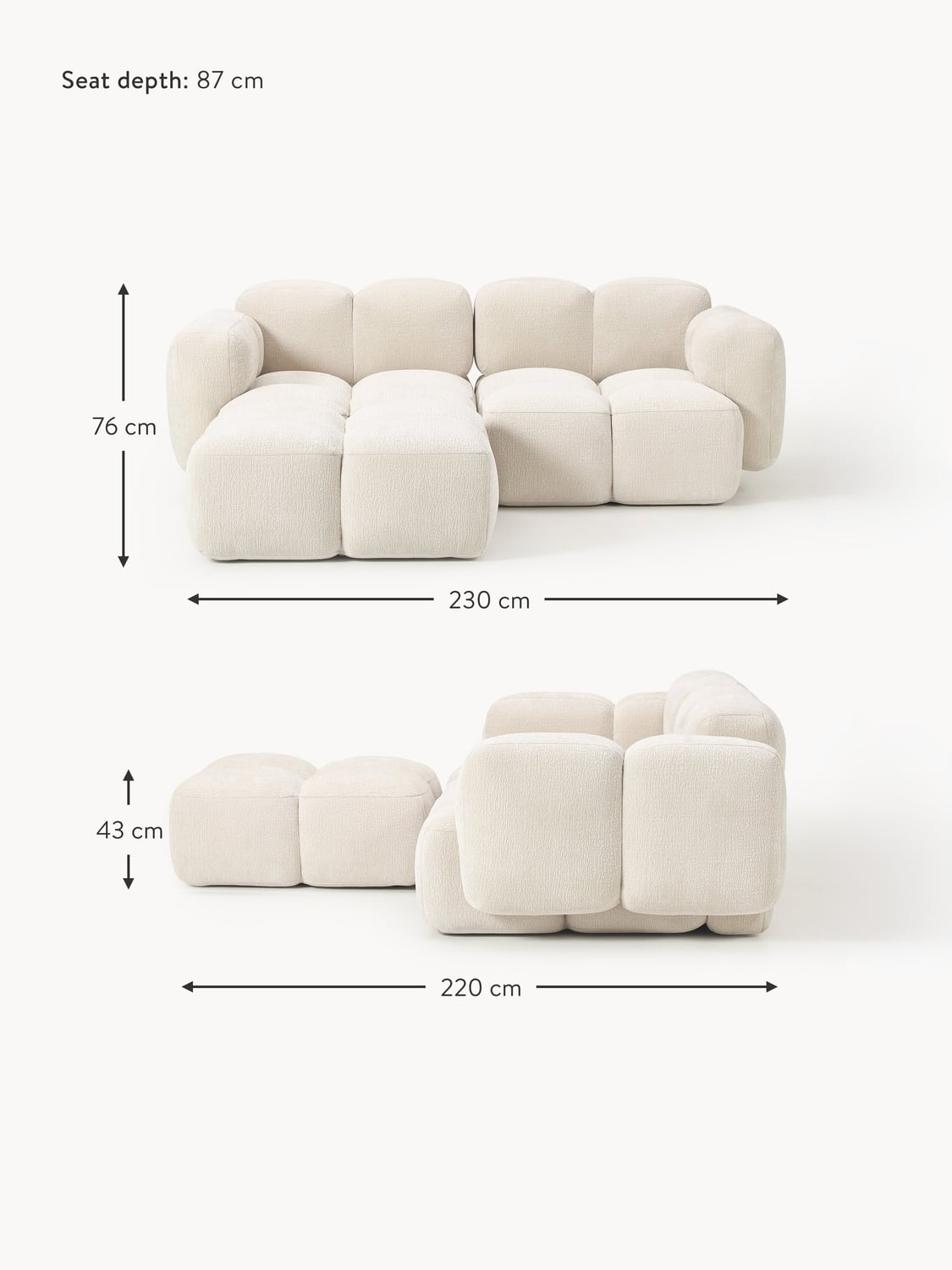 Valbrona Modular Sofa (2-seater) with Ottoman (left/right)